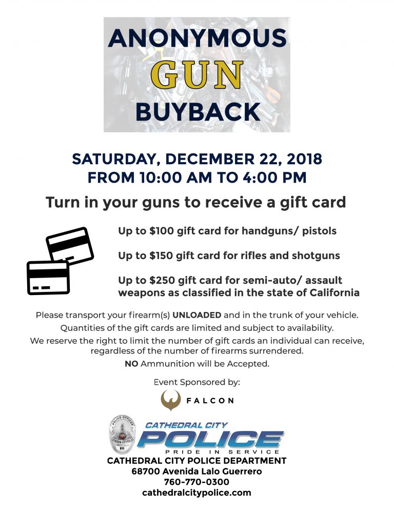 Press Release CCPD Gun Buyback Cathedral City Police Department